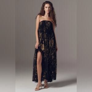 Helsi Delphine Strapless Pleated Sheer Lace Dress